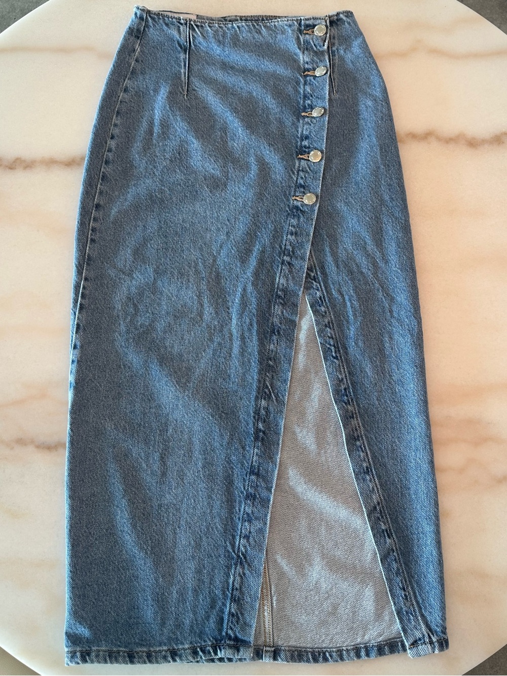 Zara Denim Button Front Midi Skirt Size XS